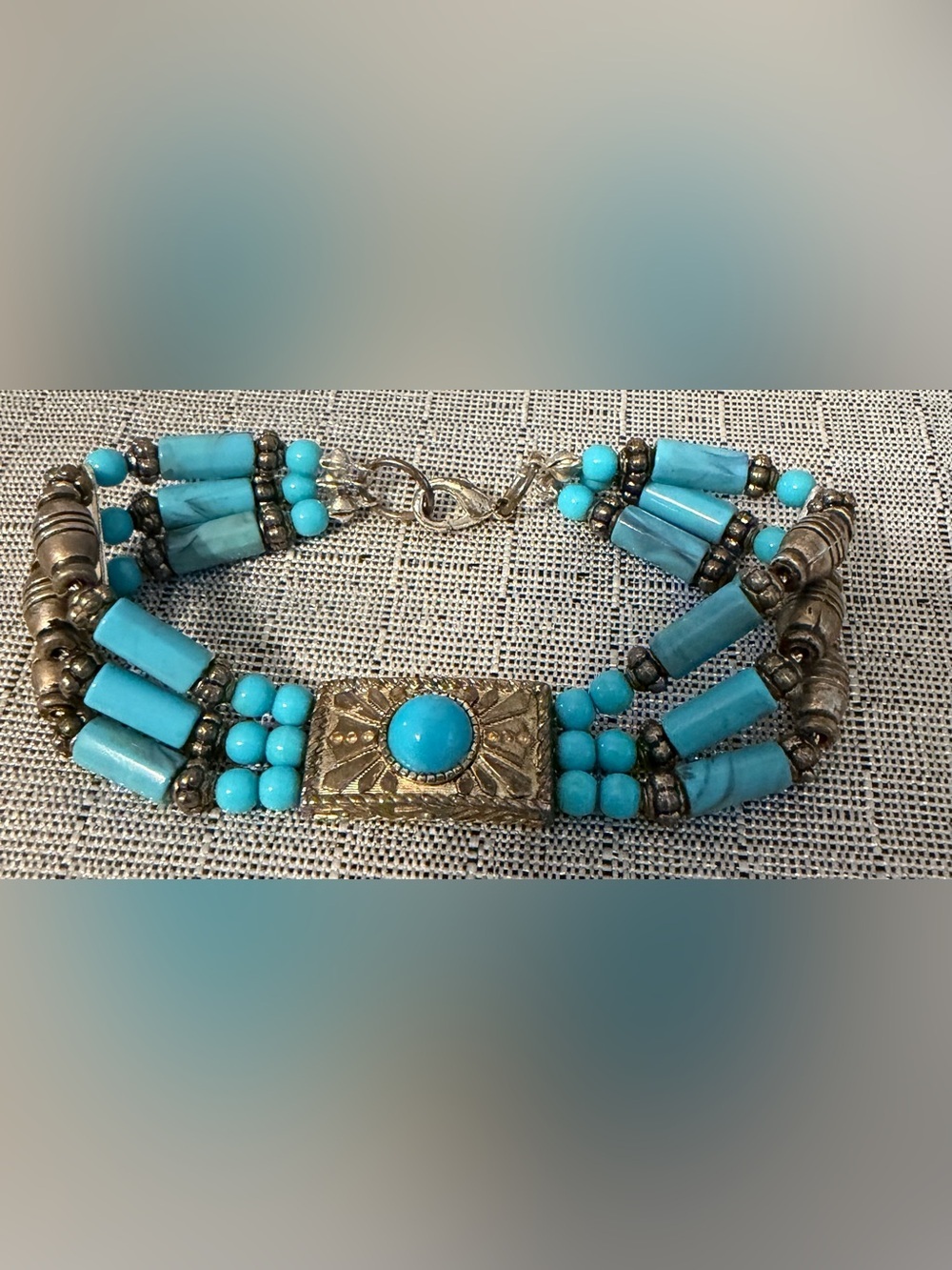 Premier Designs Faux Turquoise Bead Antique-Style Statement Bracelet